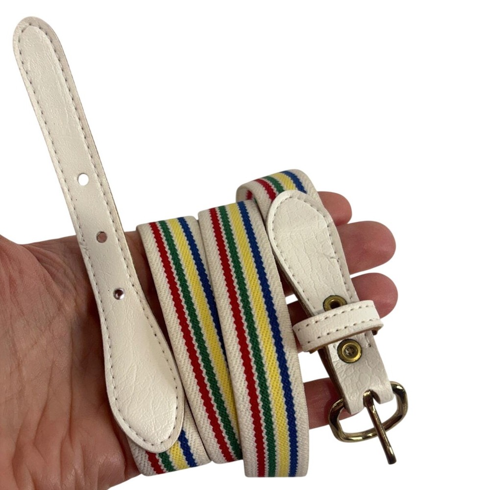 Vintage Rainbow Striped Stretchy Skinny Belt White Gold Buckle Retro 31-33 Inch‎